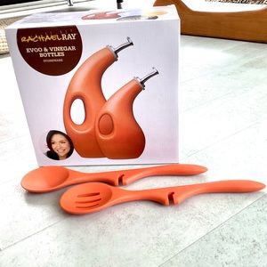Rachael Ray Solid Glaze Ceramics EVOO Olive Oil Bottle Spout Set & Lazy Tools: 4